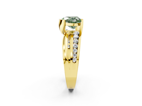 Yellow gold Fancy Green Heart  Solitaire Channel-Set Split Shank Ring with Tension Prong Setting
