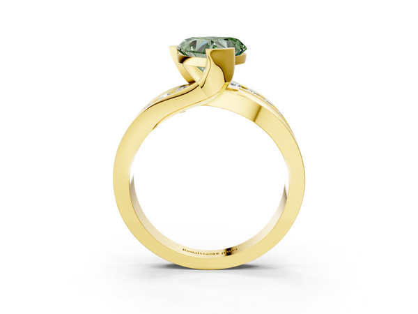 Yellow gold Fancy Green Heart  Solitaire Channel-Set Split Shank Ring with Tension Prong Setting