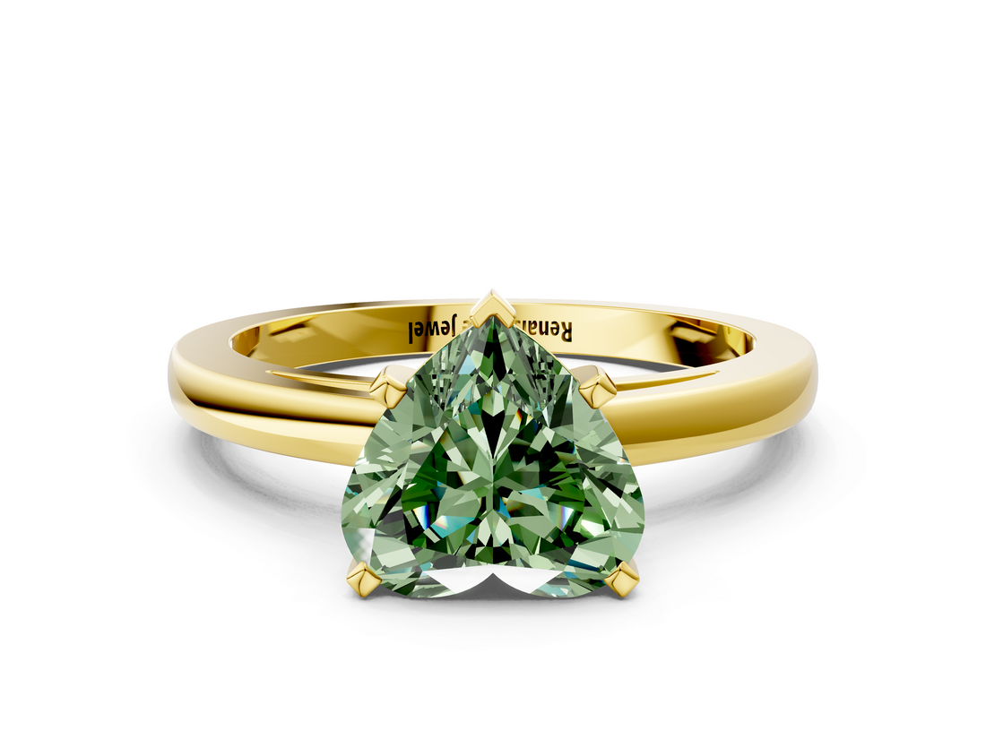 Yellow gold Fancy Green Heart  Solitaire Diamond Engagement Ring with Four-Prong Setting on a Classic Band_3