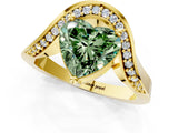 Yellow gold Fancy Green Heart  Solitaire Diamond Engagement Ring with Pave Band and Four-Prong Setting 2