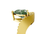 Yellow gold Fancy Green Heart  Solitaire Diamond Engagement Ring with Pave Band and Four-Prong Setting
