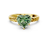 Yellow gold Fancy Green Heart  Solitaire Diamond Engagement Ring with XO Engraved Band and Four-Prong Setting 1