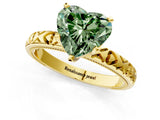 Yellow gold Fancy Green Heart  Solitaire Diamond Engagement Ring with XO Engraved Band and Four-Prong Setting 2