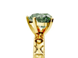 Yellow gold Fancy Green Heart  Solitaire Diamond Engagement Ring with XO Engraved Band and Four-Prong Setting