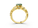 Yellow gold Fancy Green Heart  Solitaire Diamond Leaf Vine Band with Prong Setting_3