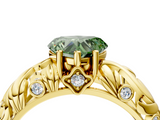 Yellow gold Fancy Green Heart  Solitaire Diamond Leaf Vine Band with Prong Setting_4