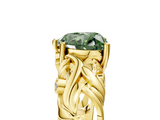 Yellow gold Fancy Green Heart  Solitaire Diamond Leaf Vine Band with Prong Setting_5