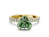Yellow gold Fancy Green Heart  Solitaire Diamond Pavé Band with Four-Prong Setting