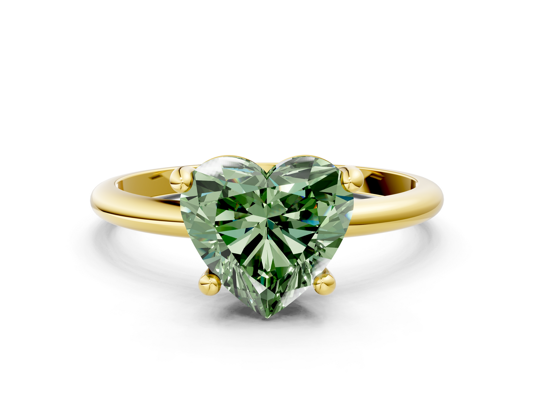 Yellow gold Fancy Green Heart  Solitaire Diamond Ring with 4-Prong Setting on a Classic Band_3