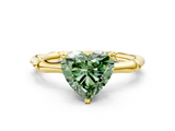 Yellow gold Fancy Green Heart  Solitaire Diamond Ring with Bamboo Band and Four-Prong Setting