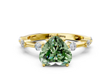 Yellow gold Fancy Green Heart  Solitaire Diamond Ring with Bezel Set Side Stones and Prong Setting