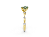 Yellow gold Fancy Green Heart  Solitaire Diamond Ring with Bezel Set Side Stones and Prong Setting_2