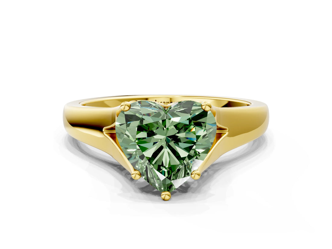 Yellow gold Fancy Green Heart  Solitaire Diamond Ring with Cathedral Band and Four-Prong Setting_29