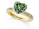 Yellow gold Fancy Green Heart  Solitaire Diamond Ring with Channel-Set Baguette Band and Four-Prong Setting_1