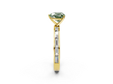 Yellow gold Fancy Green Heart  Solitaire Diamond Ring with Channel-Set Baguette Band and Four-Prong Setting_2