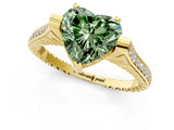 Yellow gold Fancy Green Heart  Solitaire Diamond Ring with Channel Set Band and Bezel Prong Setting_56