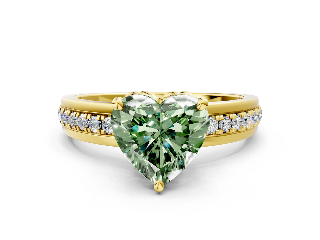 Yellow gold Fancy Green Heart  Solitaire Diamond Ring with Channel Set Band and Six-Prong Setting_29