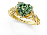 Yellow gold Fancy Green Heart  Solitaire Diamond Ring with Filigree Band and Four-Prong Setting_1