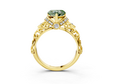 Yellow gold Fancy Green Heart  Solitaire Diamond Ring with Filigree Band and Four-Prong Setting_3