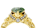 Yellow gold Fancy Green Heart  Solitaire Diamond Ring with Filigree Band and Four-Prong Setting_4
