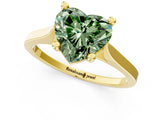 Yellow gold Fancy Green Heart  Solitaire Diamond Ring with Four-Prong Setting and Tapered Band 2