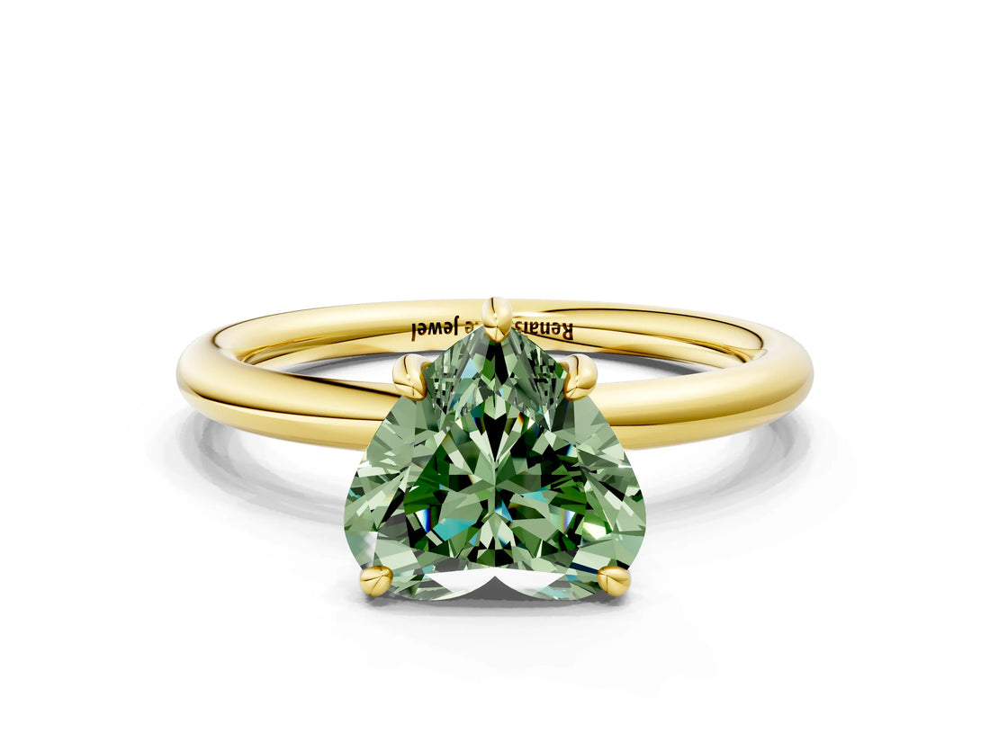Yellow gold Fancy Green Heart  Solitaire Diamond Ring with Four-Prong Setting on a Plain Band_20