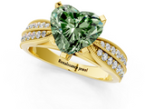 Yellow gold Fancy Green Heart  Solitaire Diamond Ring with Milgrain Pavé Band and Four-Prong Setting_21