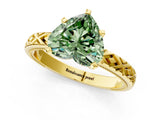 Yellow gold Fancy Green Heart  Solitaire Diamond Ring with Milgrain and Black Enamel X Pattern Band_30