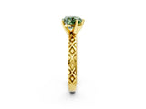 Yellow gold Fancy Green Heart  Solitaire Diamond Ring with Milgrain and Black Enamel X Pattern Band_31