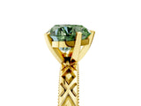 Yellow gold Fancy Green Heart  Solitaire Diamond Ring with Milgrain and Black Enamel X Pattern Band_34