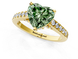 Yellow gold Fancy Green Heart  Solitaire Diamond Ring with Pavé Band and Four-Prong Setting_1