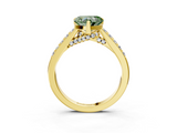 Yellow gold Fancy Green Heart  Solitaire Diamond Ring with Pavé Band and Four-Prong Setting_3