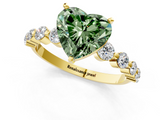 Yellow gold Fancy Green Heart  Solitaire Diamond Ring with Pave Band and Four-Prong Setting_1