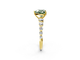 Yellow gold Fancy Green Heart  Solitaire Diamond Ring with Pave Band and Four-Prong Setting_2