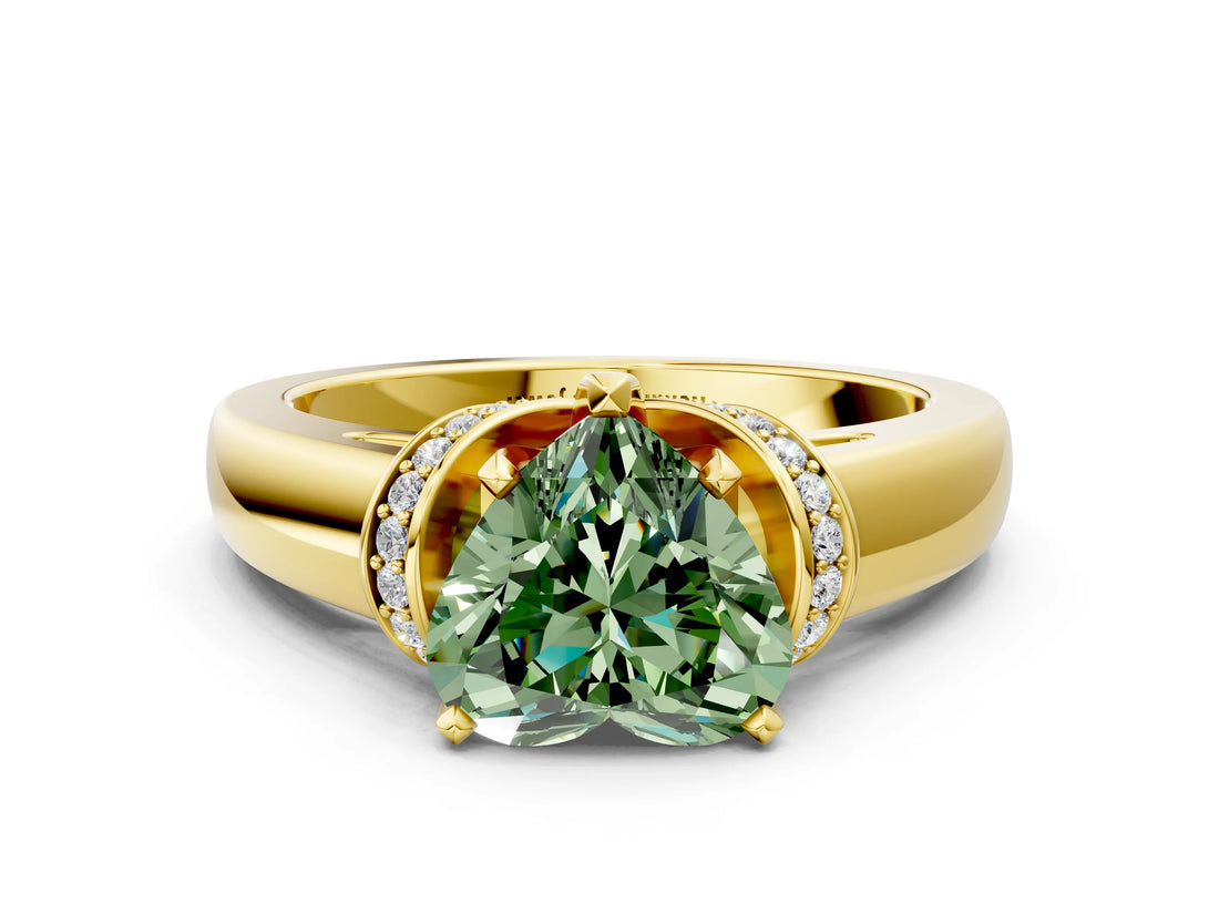 Yellow gold Fancy Green Heart  Solitaire Diamond Ring with Pave Band and Six-Prong Setting_29