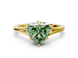 Yellow gold Fancy Green Heart  Solitaire Diamond Ring with Six-Prong Setting and Tapered Band