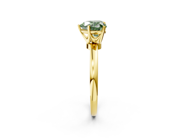 Yellow gold Fancy Green Heart  Solitaire Diamond Ring with Six-Prong Setting on a Classic Band