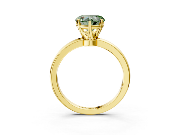 Yellow gold Fancy Green Heart  Solitaire Diamond Ring with Six-Prong Setting on a Classic Band