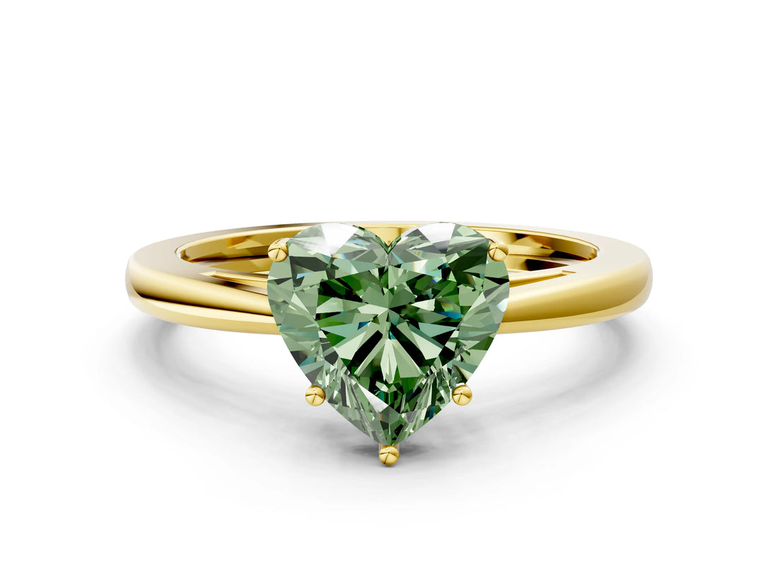 Yellow gold Fancy Green Heart  Solitaire Diamond Ring with Split Shank and Four-Prong Setting_12