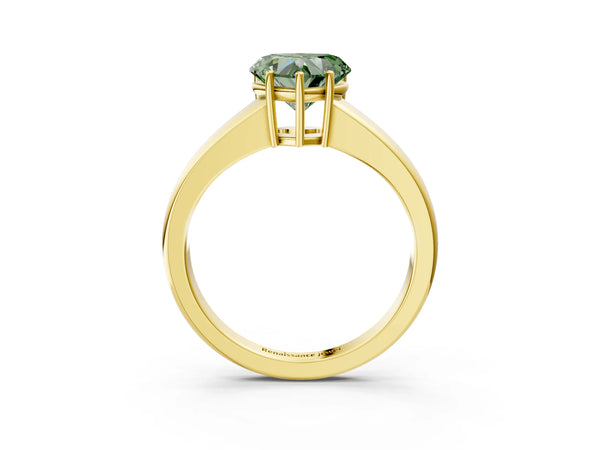 Yellow gold Fancy Green Heart  Solitaire Diamond Ring with Tapered Band and Four-Prong Setting