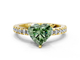 Yellow gold Fancy Green Heart  Solitaire Diamond with Pavé Band and Four-Prong Setting
