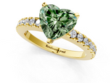 Yellow gold Fancy Green Heart  Solitaire Diamond with Pavé Band and Four-Prong Setting_1