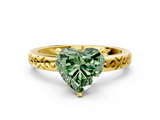 Yellow gold Fancy Green Heart  Solitaire Engagement Ring with Scrollwork Band and Four-Prong Setting