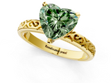 Yellow gold Fancy Green Heart  Solitaire Engagement Ring with Scrollwork Band and Four-Prong Setting_1