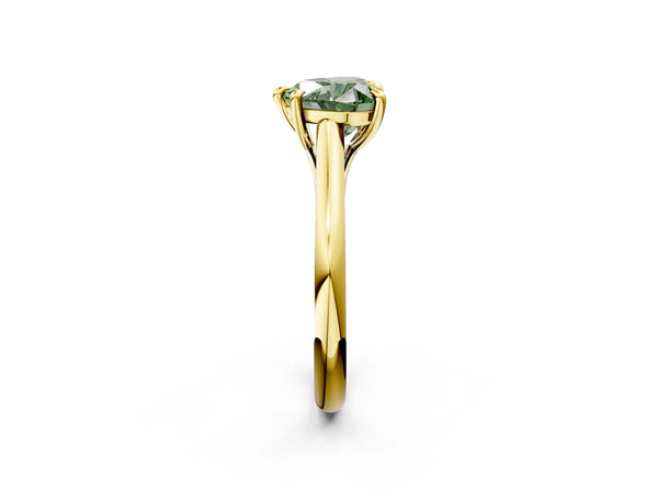 Yellow gold Fancy Green Heart  Solitaire Engagement Ring with Six-Prong Setting and Classic Band