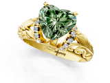 Yellow gold Fancy Green Heart  Solitaire Filigree Engagement Ring with Halo and Prong Setting_1