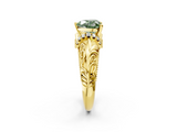 Yellow gold Fancy Green Heart  Solitaire Filigree Engagement Ring with Halo and Prong Setting_2