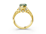Yellow gold Fancy Green Heart  Solitaire Filigree Engagement Ring with Halo and Prong Setting_3