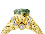 Yellow gold Fancy Green Heart  Solitaire Filigree Engagement Ring with Halo and Prong Setting_4