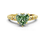 Yellow gold Fancy Green Heart  Solitaire Floral Milgrain Engagement Ring_50